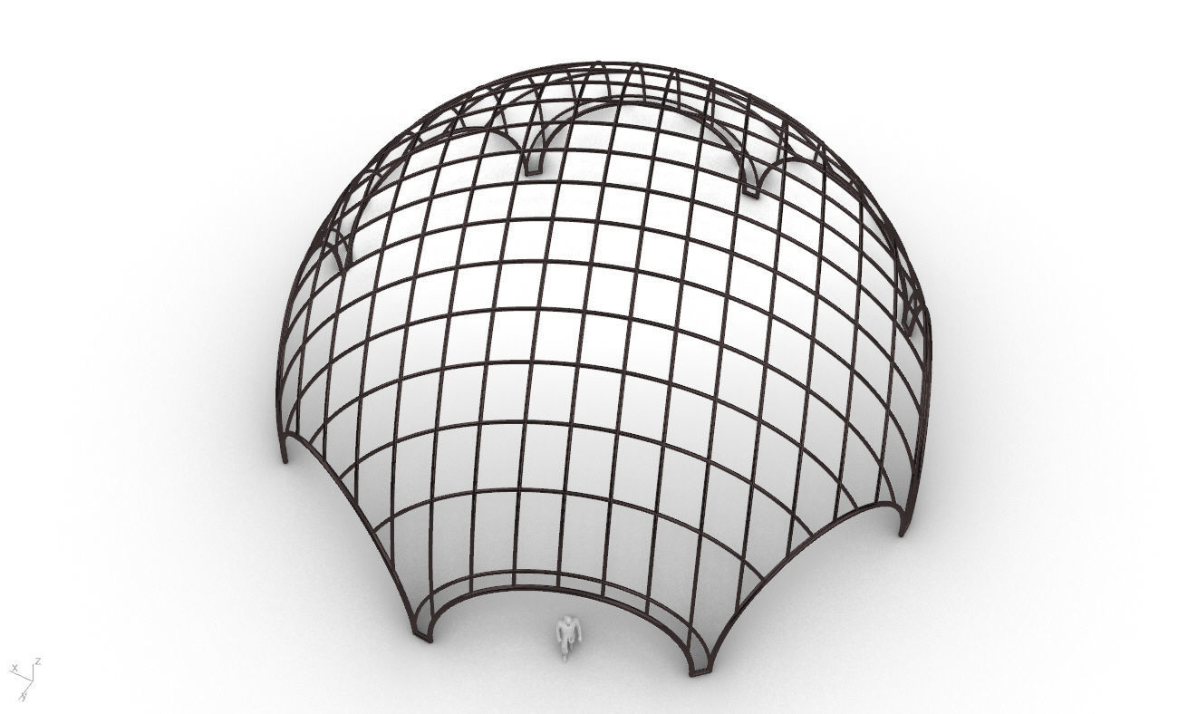 Octagonal Dome with Diagonal Wireframe Structure 3D model_22