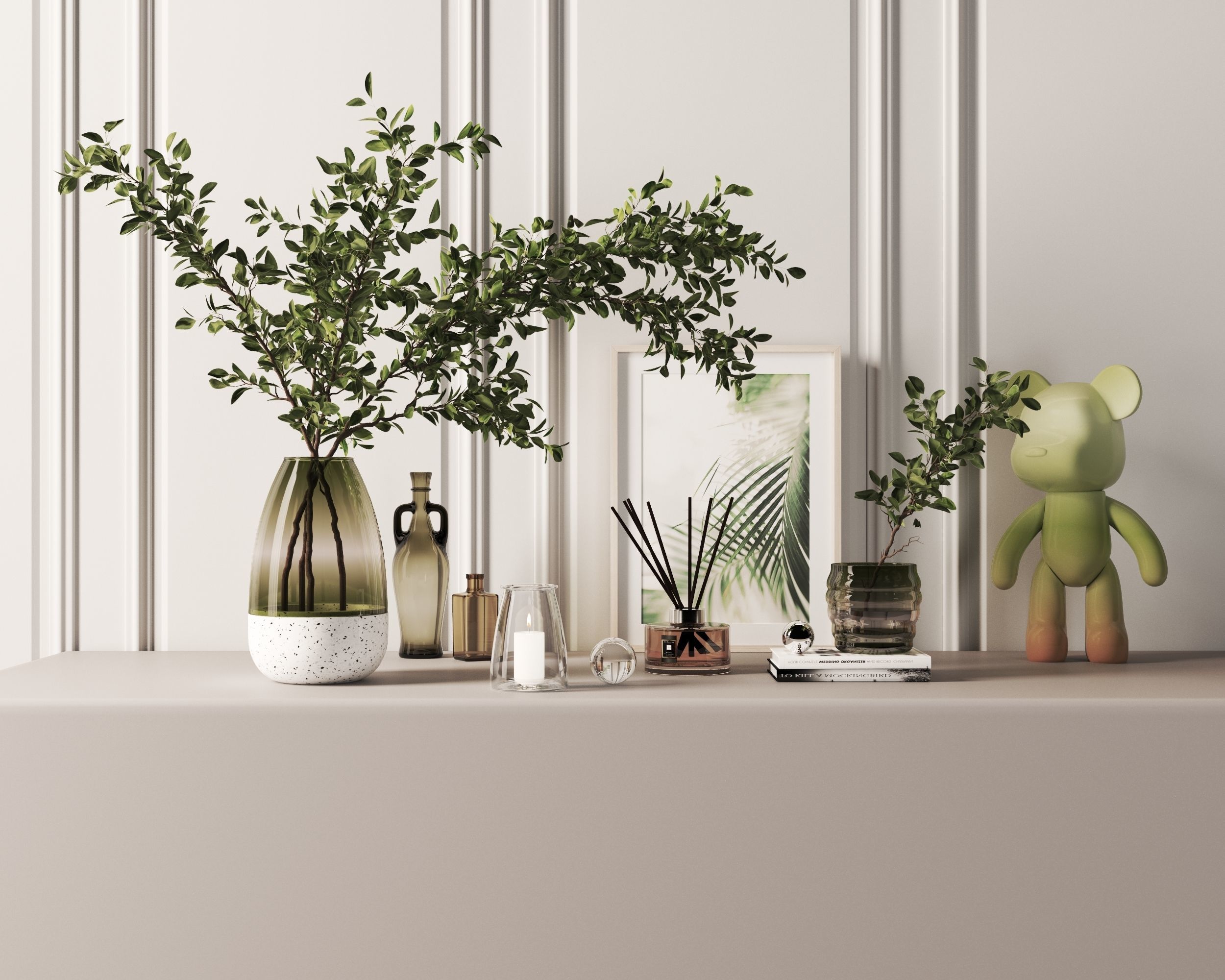 Modern Decorative set  with lights and render setup  3D model_1