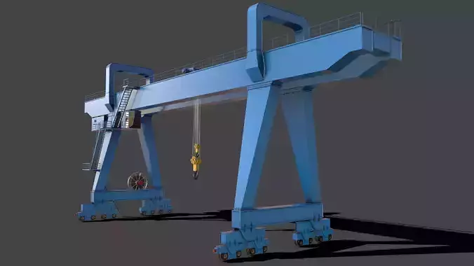 PBR Double Girder Gantry Crane V2 - Blue Light Low-poly 3D model