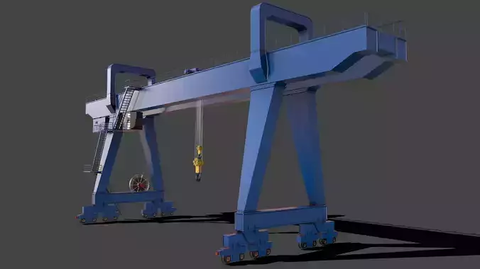 PBR Double Girder Gantry Crane V2 - Blue  Low-poly 3D model