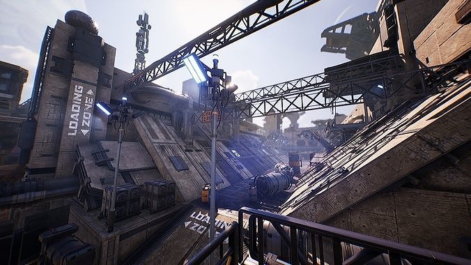 Sci-Fi Industrial Base - Unreal project Low-poly 3D model 4