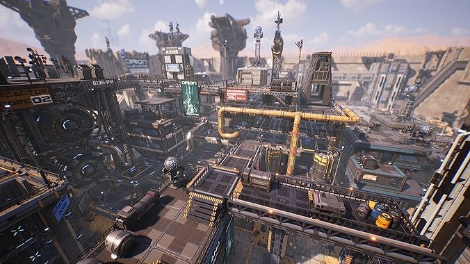 Sci-Fi Industrial Base - Unreal project Low-poly 3D model