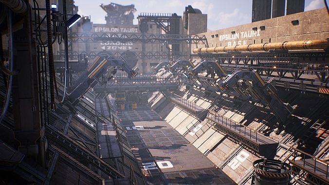 Sci-Fi Industrial Base - Unreal project Low-poly 3D model 3