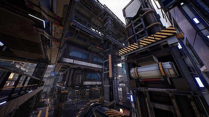 Sci-Fi Industrial Base - Unreal project Low-poly 3D model 7