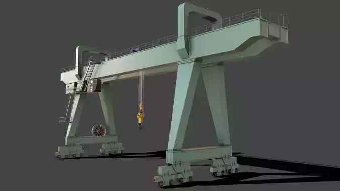 PBR Double Girder Gantry Crane V2 - Green Light Low-poly 3D model