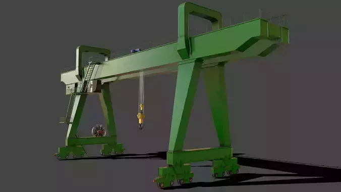 PBR Double Girder Gantry Crane V2 - Green  Low-poly 3D model