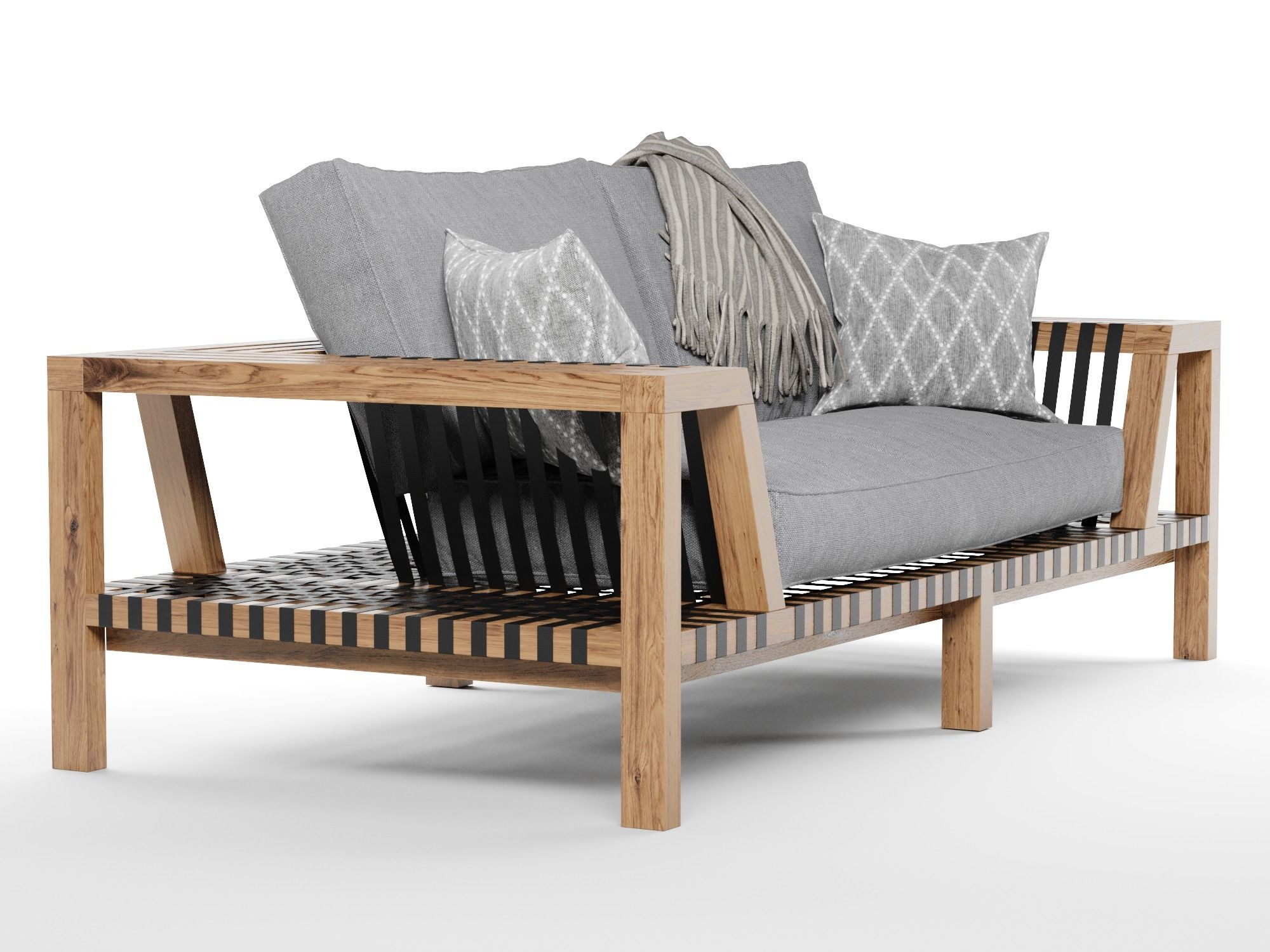 Network rattan Sofa Rodolfo Dordoni Roda with blanket 3D model_2