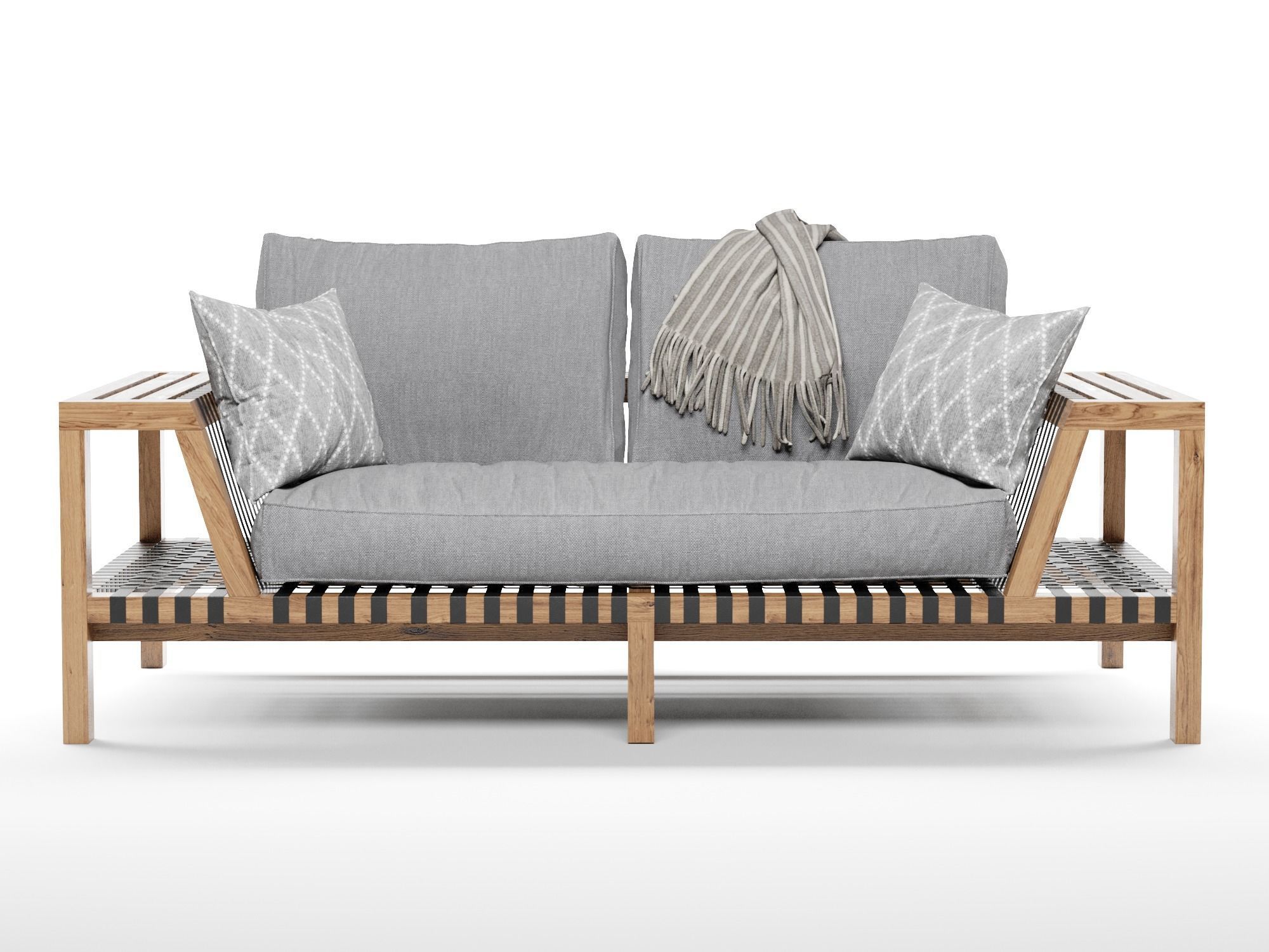 Network rattan Sofa Rodolfo Dordoni Roda with blanket 3D model_4
