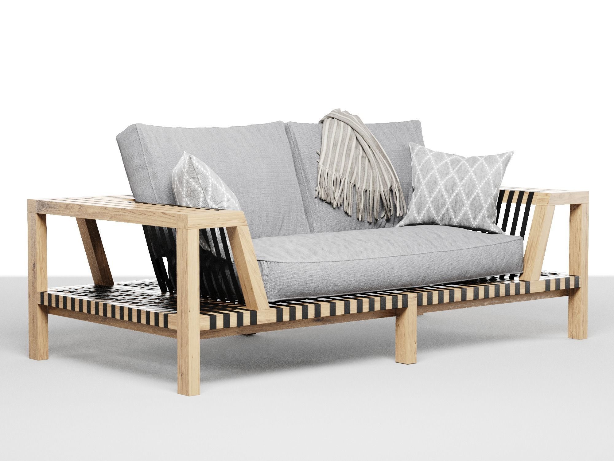Network rattan Sofa Rodolfo Dordoni Roda with blanket 3D model_6