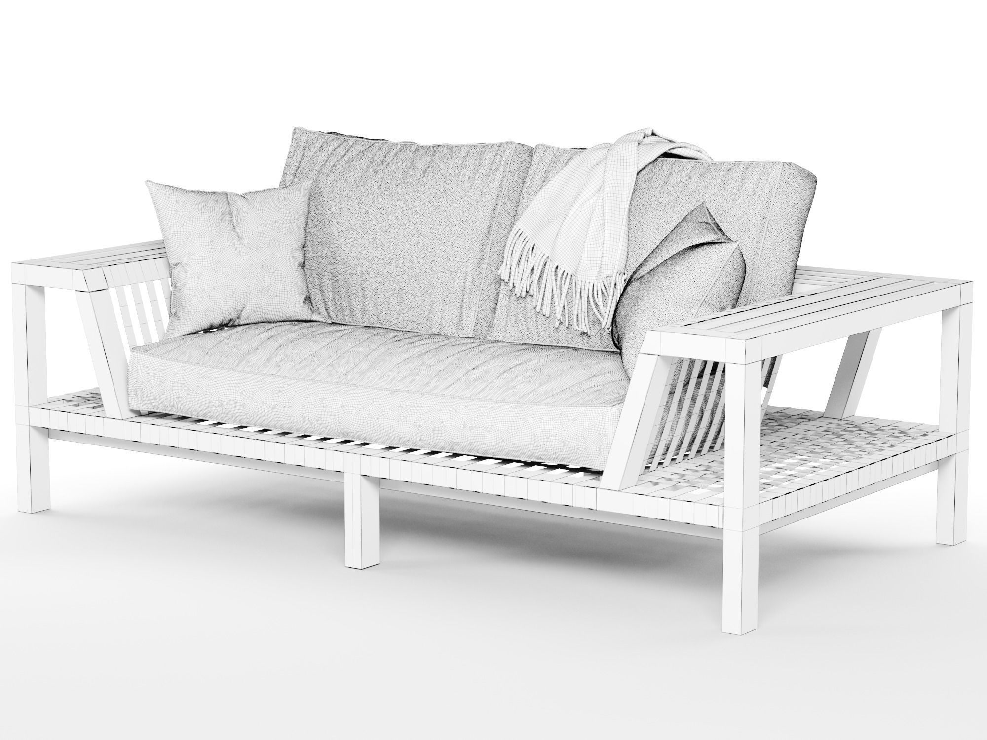 Network rattan Sofa Rodolfo Dordoni Roda with blanket 3D model_10