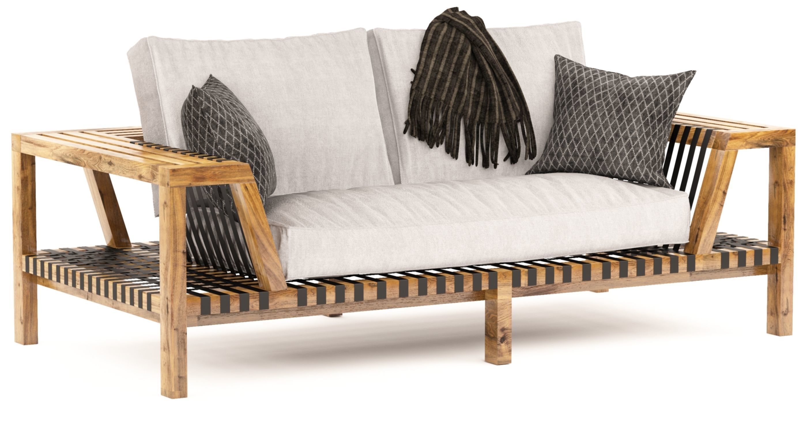 Network rattan Sofa Rodolfo Dordoni Roda with blanket 3D model_3