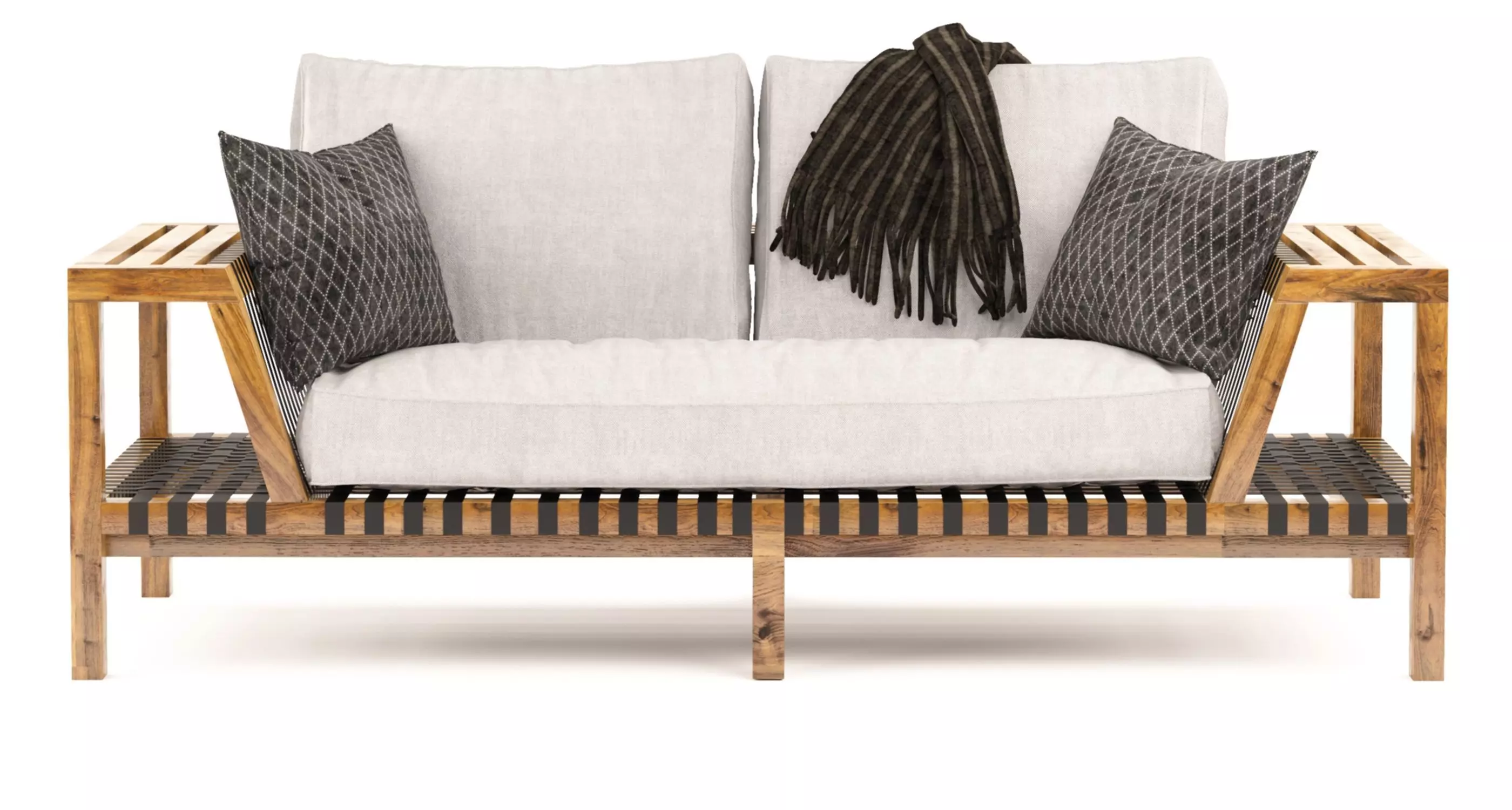 Network rattan Sofa Rodolfo Dordoni Roda with blanket 3D model_0