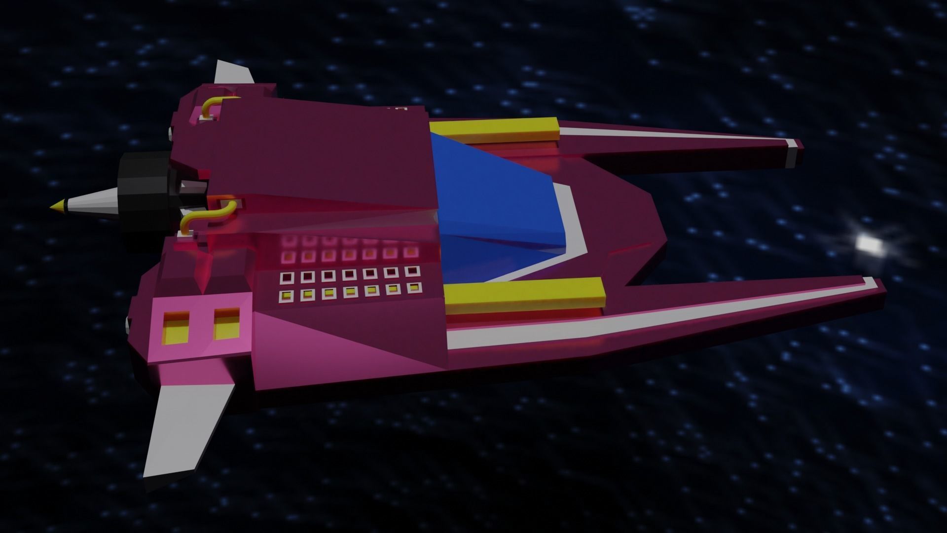 Spaceship flying in sky 3D model_1