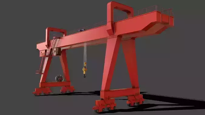 PBR Double Girder Gantry Crane V2 - Red Low-poly 3D model