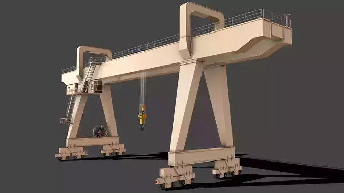 PBR Double Girder Gantry Crane V2 - White Low-poly 3D model