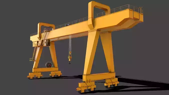 PBR Double Girder Gantry Crane V2 - Yellow Low-poly 3D model