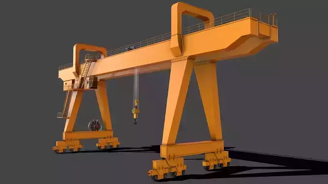 PBR Double Girder Gantry Crane V2 - Yellow Dark Low-poly 3D model