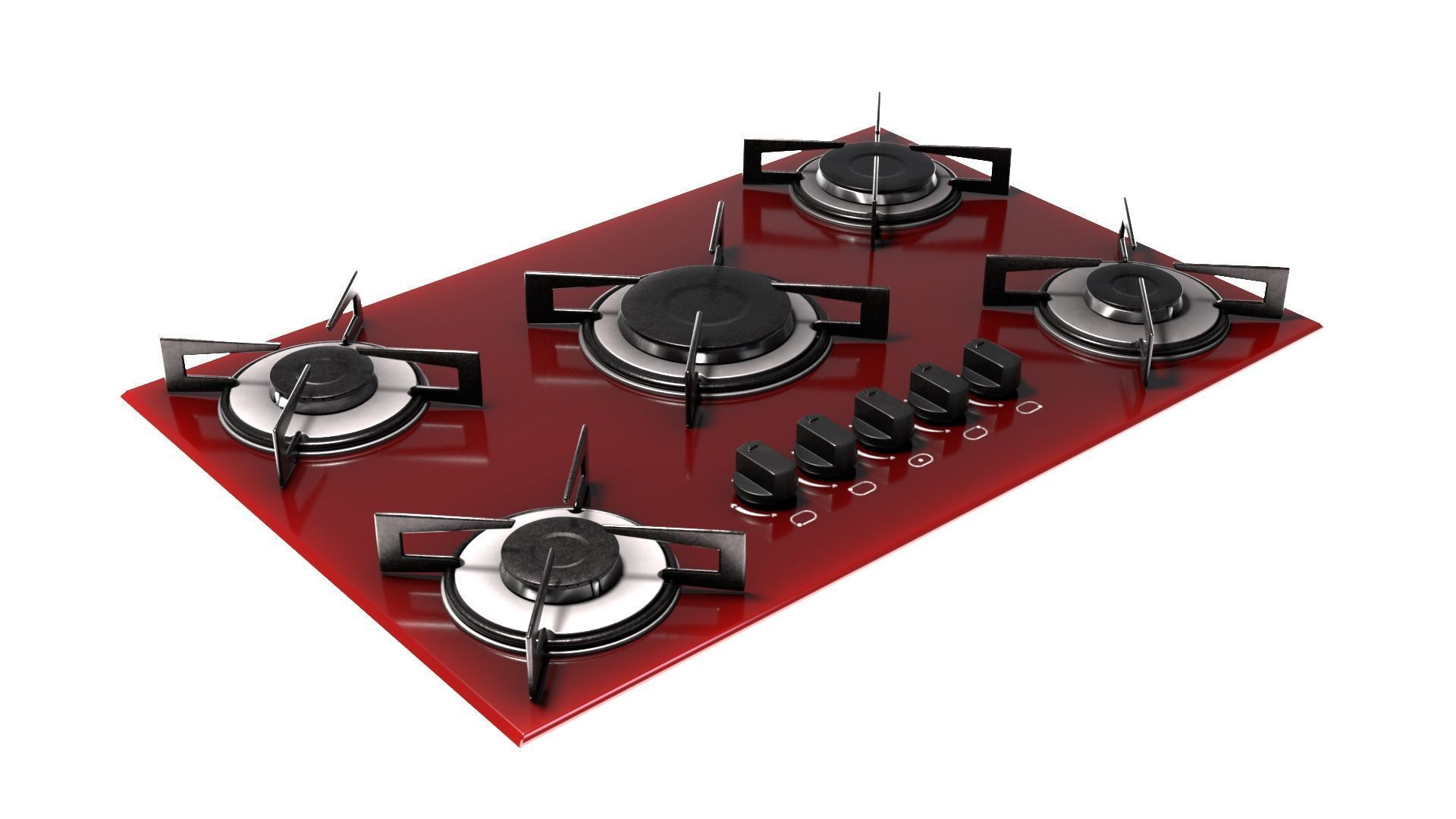 Red Stove Cooktop 3D model_3