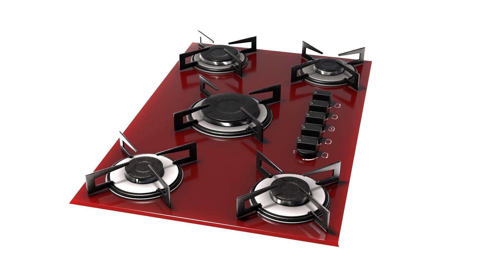 Red Stove Cooktop 3D model_2