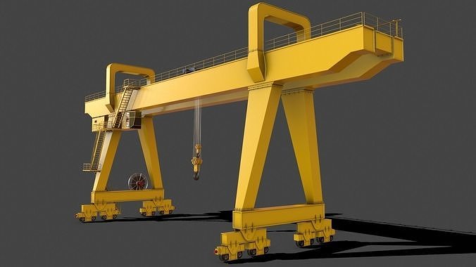 PBR Double Girder Gantry Crane V2 - Yellow Light Low-poly 3D model