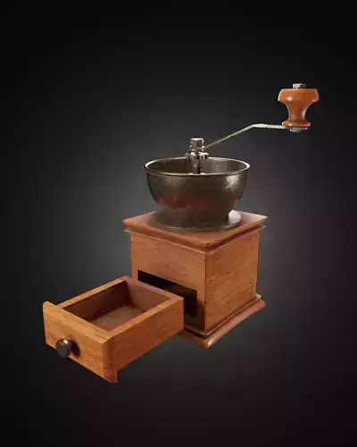 Vintage manual wooden coffee bean grinder 3D model