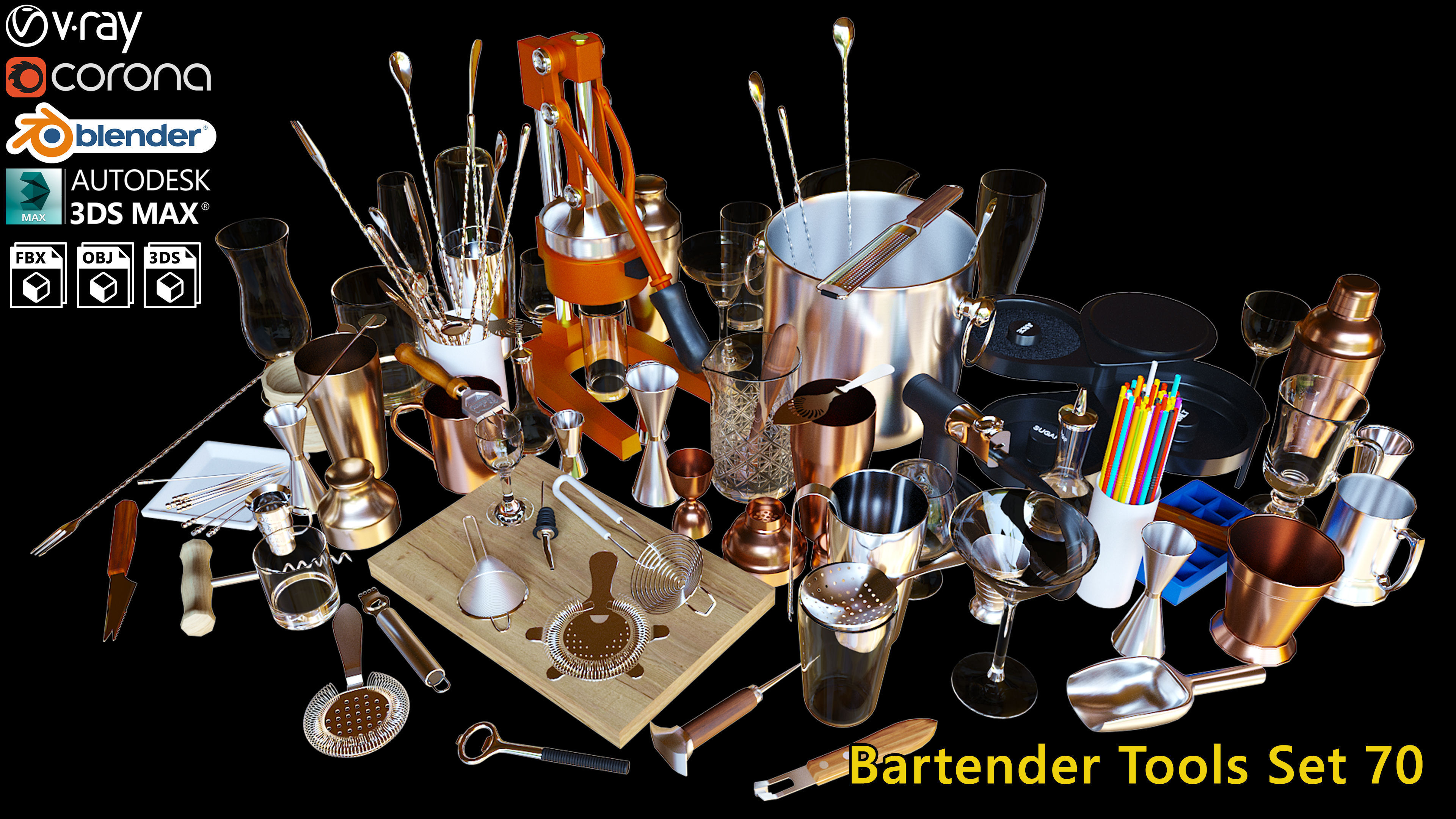 Bartender Tools Set 01 3D model_6