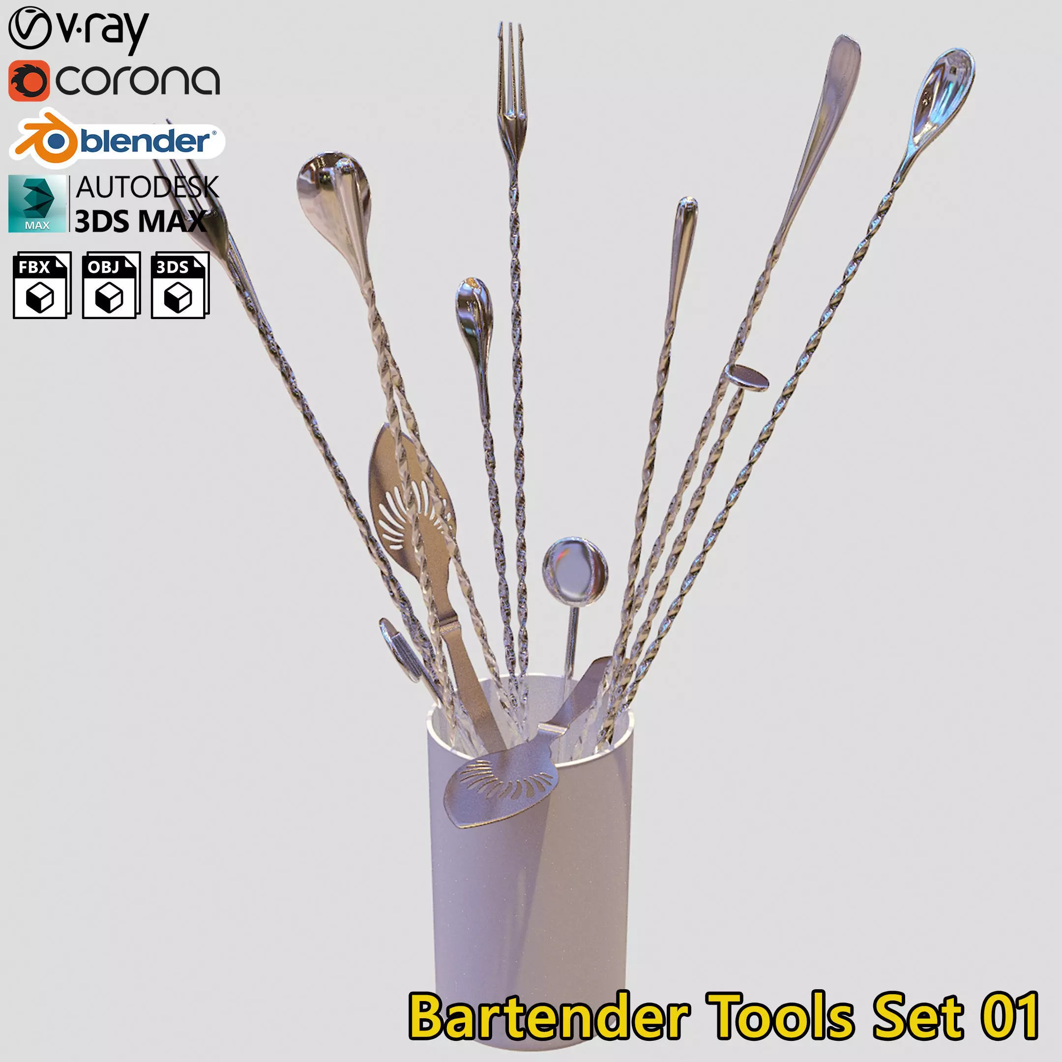 Bartender Tools Set 01 3D model_0