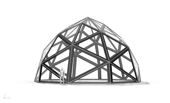 Triangulated Dome Pavilion wireframe structure with Glass Panels