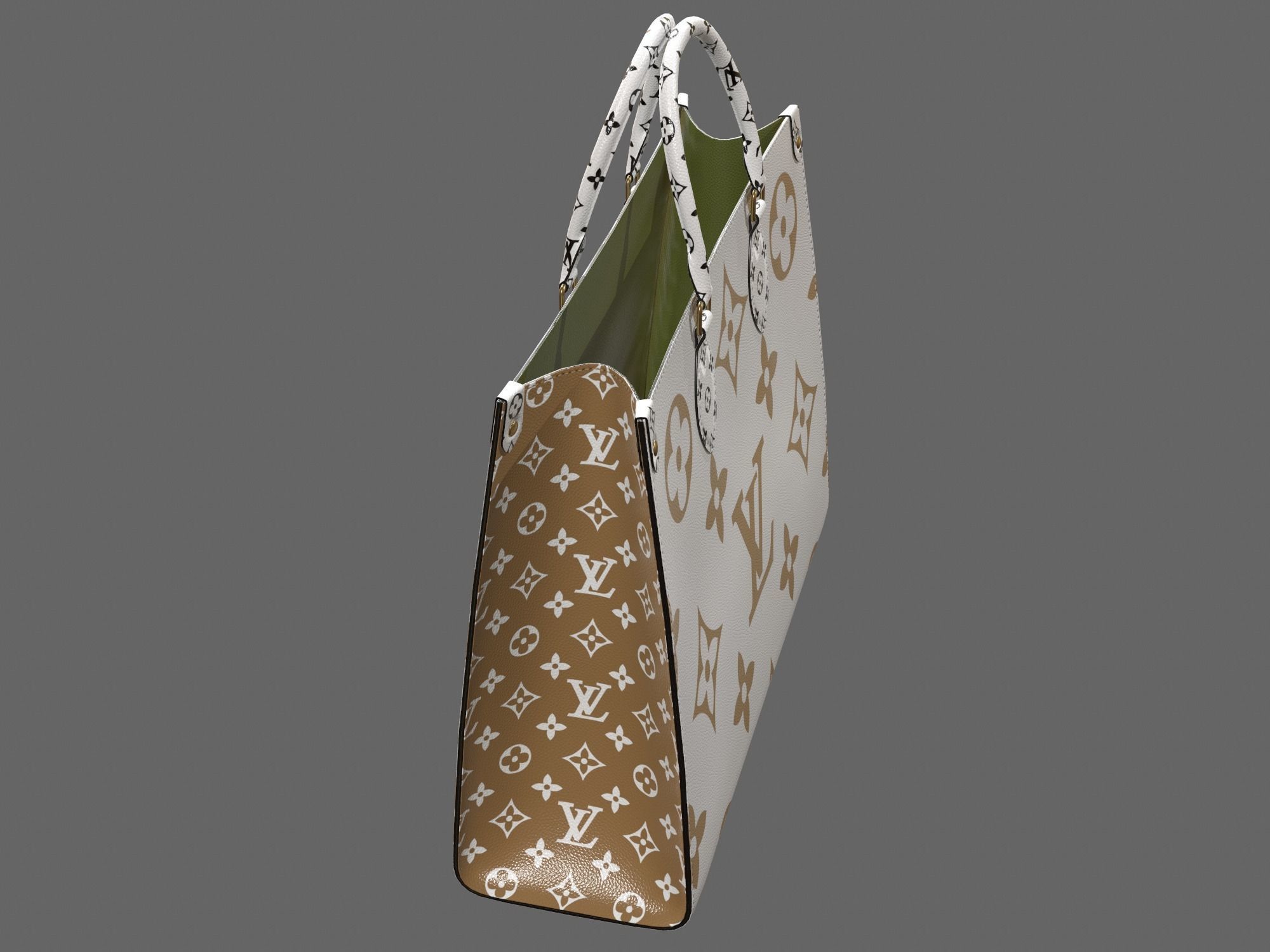 Louis Vuitton Bag Onthego Giant Monogram Gold White Low-poly 3D model_5