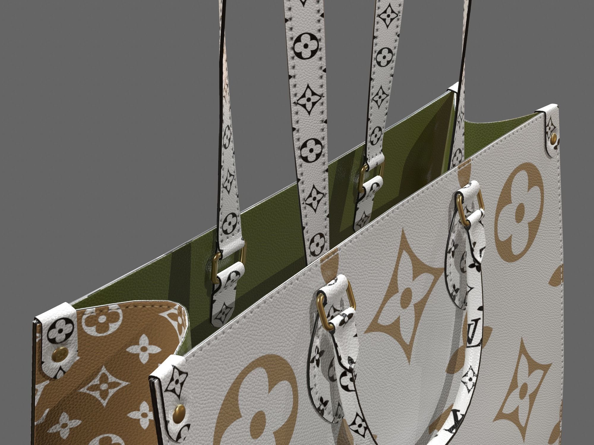 Louis Vuitton Bag Onthego Giant Monogram Gold White Low-poly 3D model_12