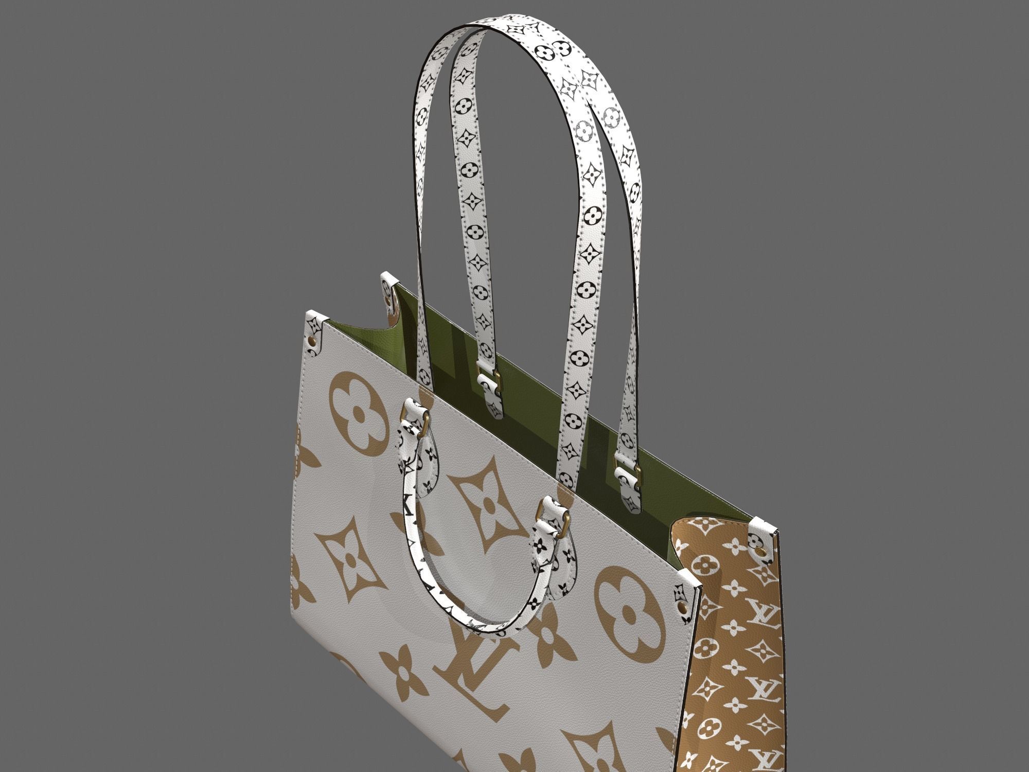 Louis Vuitton Bag Onthego Giant Monogram Gold White Low-poly 3D model_11