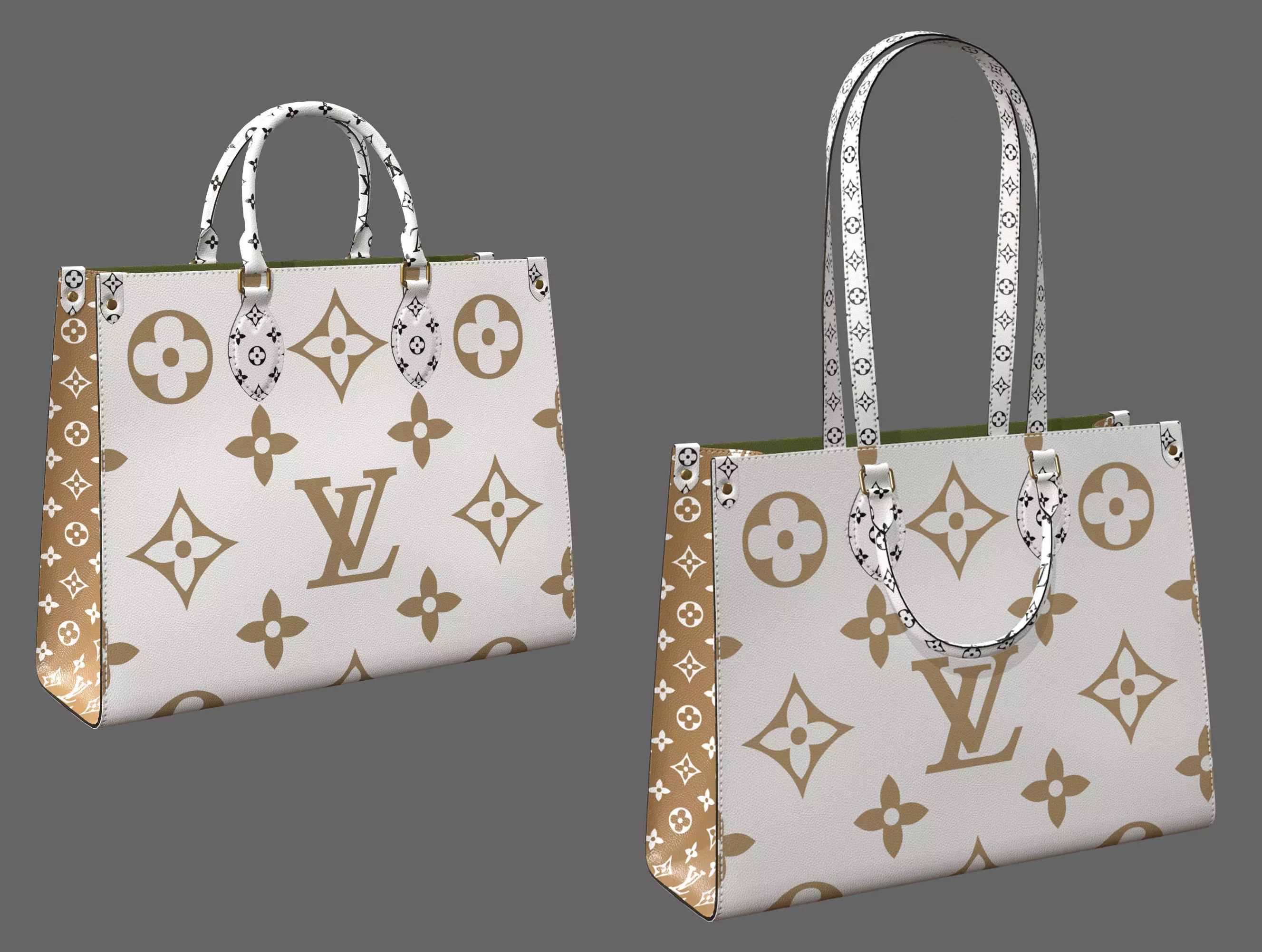 Louis Vuitton Bag Onthego Giant Monogram Gold White Low-poly 3D model_0