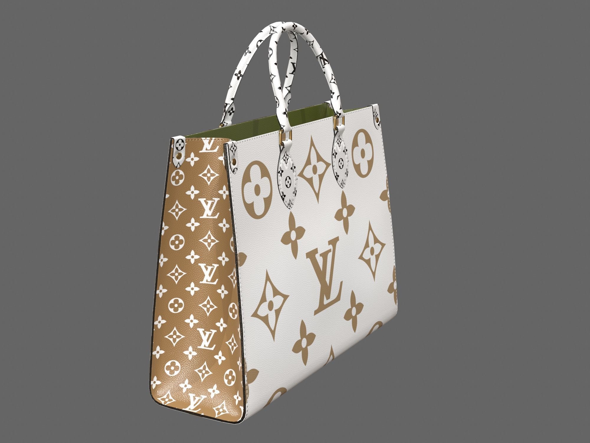 Louis Vuitton Bag Onthego Giant Monogram Gold White Low-poly 3D model_6