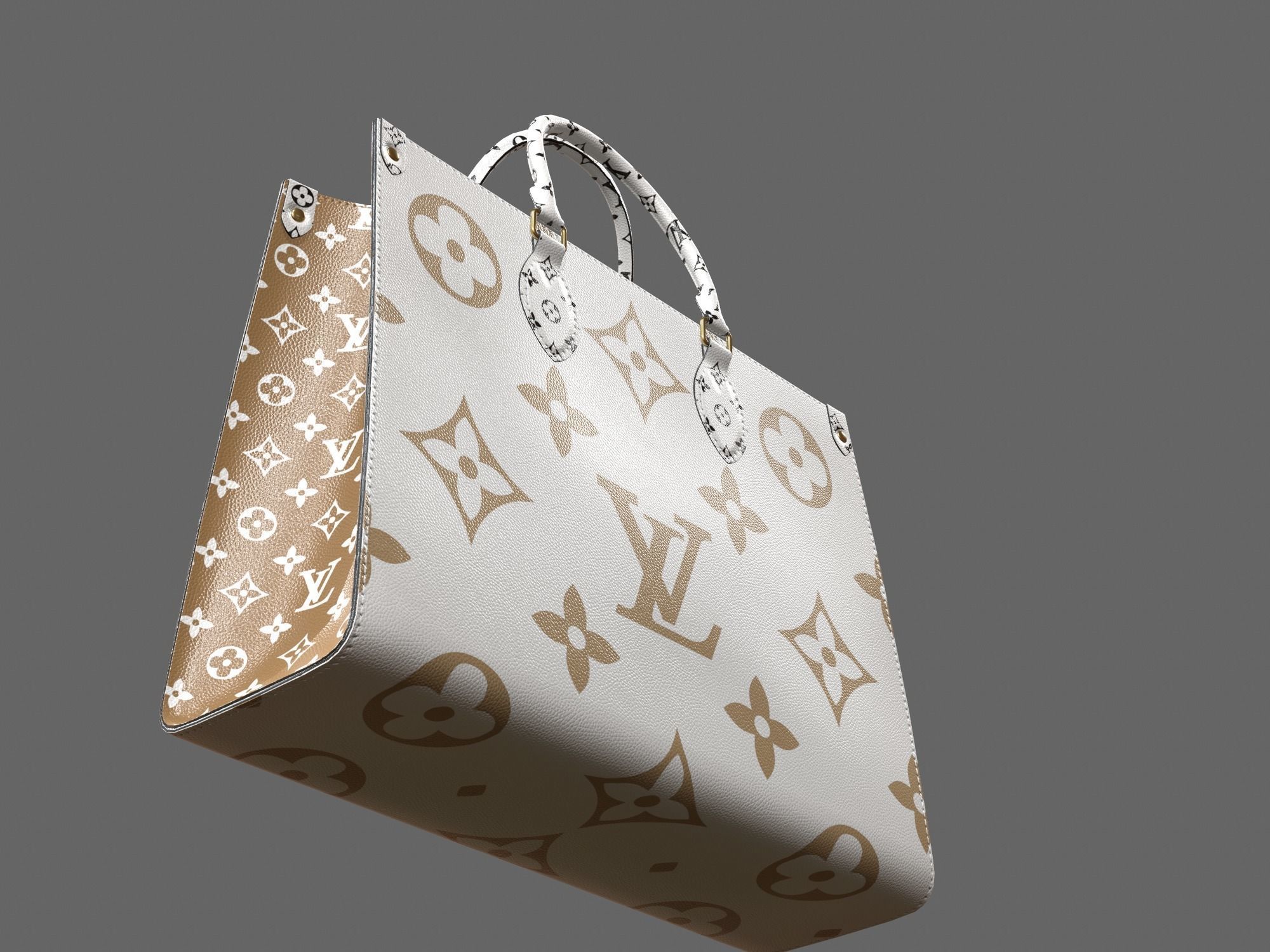 Louis Vuitton Bag Onthego Giant Monogram Gold White Low-poly 3D model_14