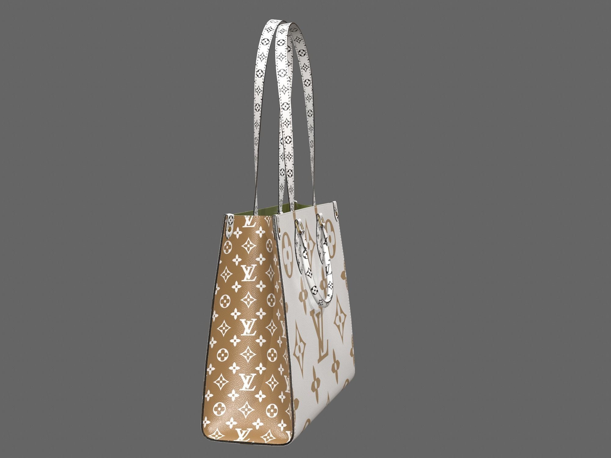 Louis Vuitton Bag Onthego Giant Monogram Gold White Low-poly 3D model_13