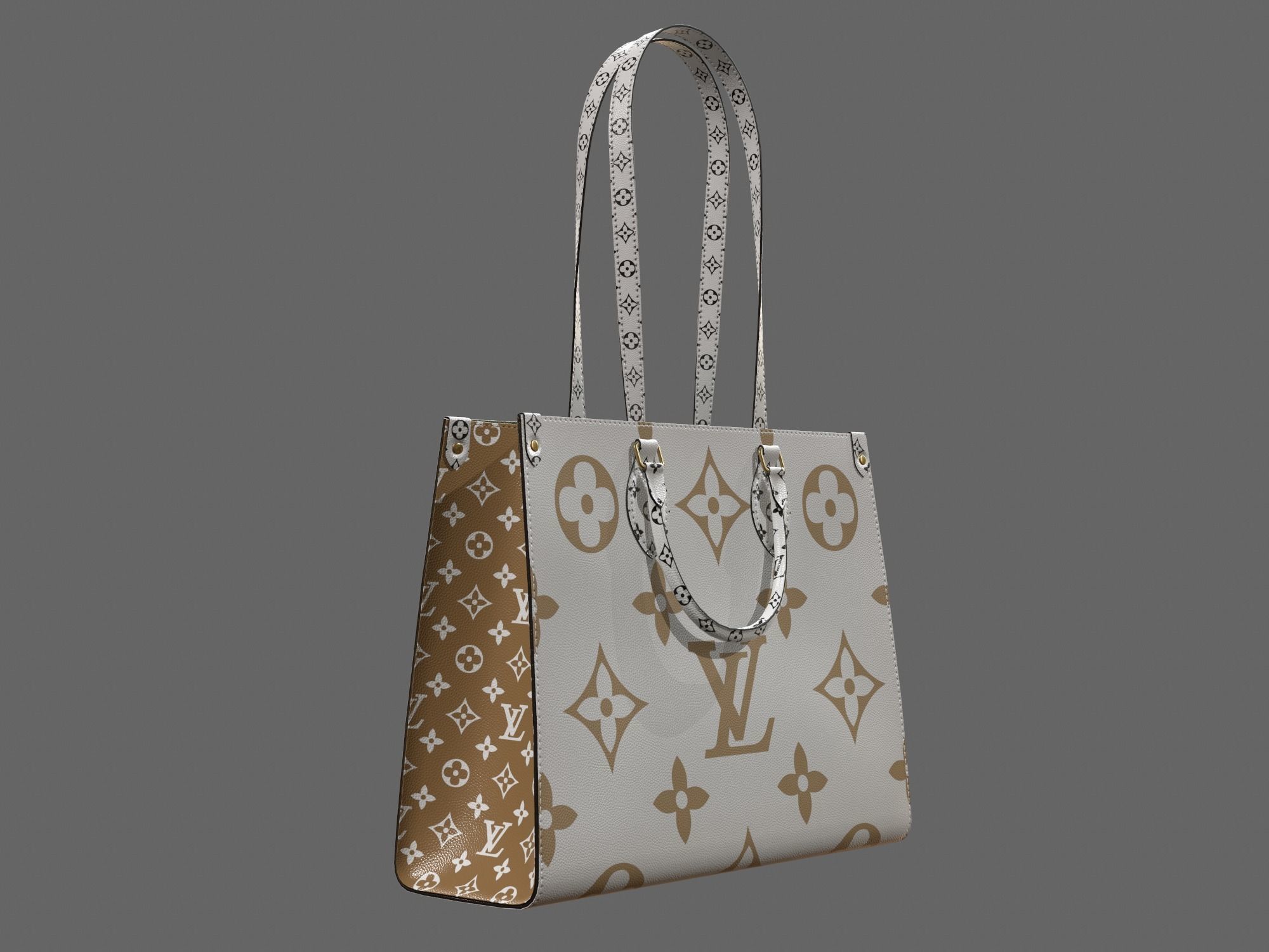 Louis Vuitton Bag Onthego Giant Monogram Gold White Low-poly 3D model_3