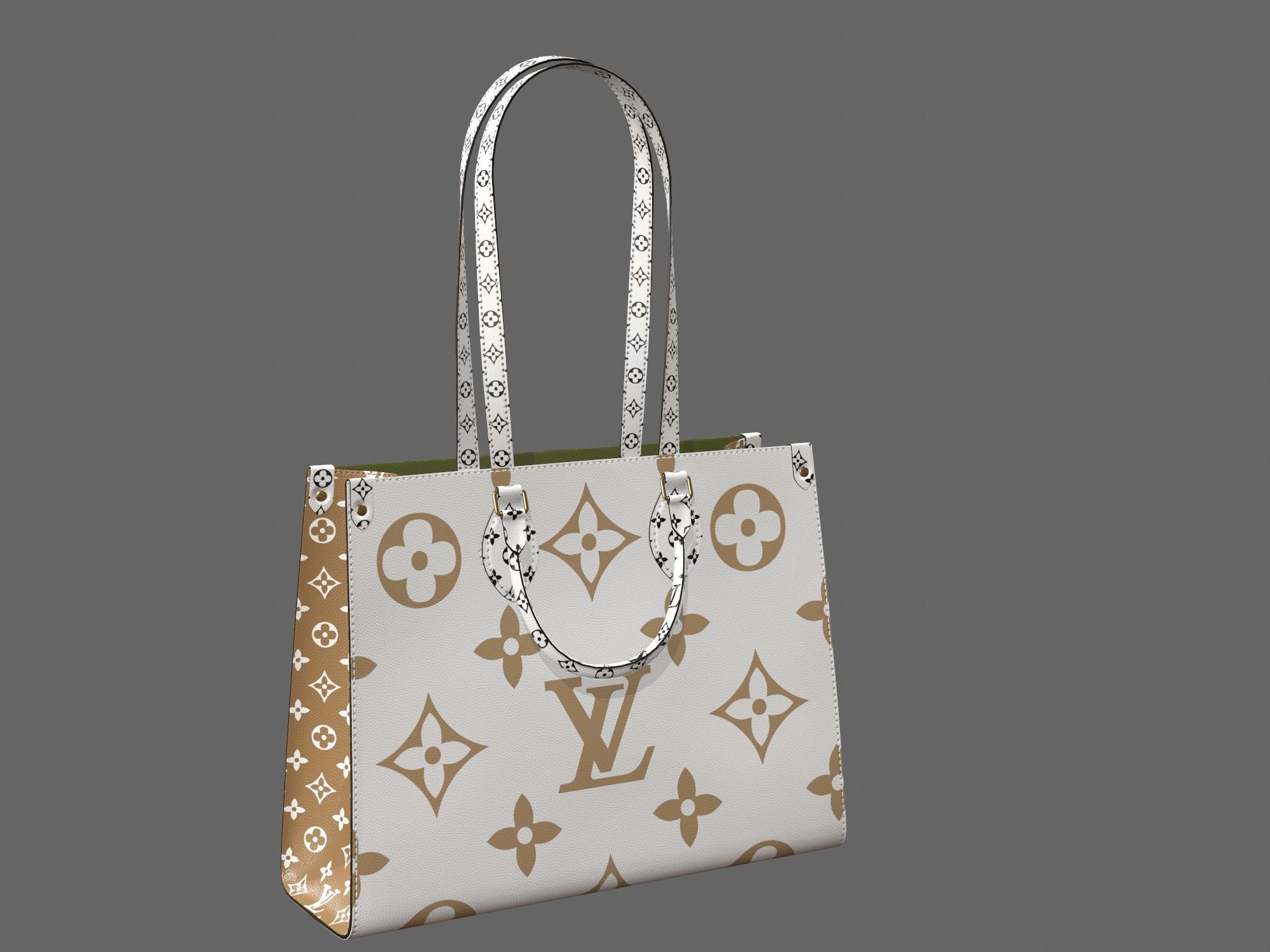 Louis Vuitton Bag Onthego Giant Monogram Gold White Low-poly 3D model_2