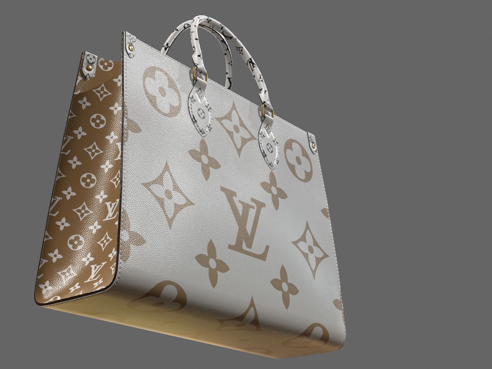 Louis Vuitton Bag Onthego Giant Monogram Gold White Low-poly 3D model_7