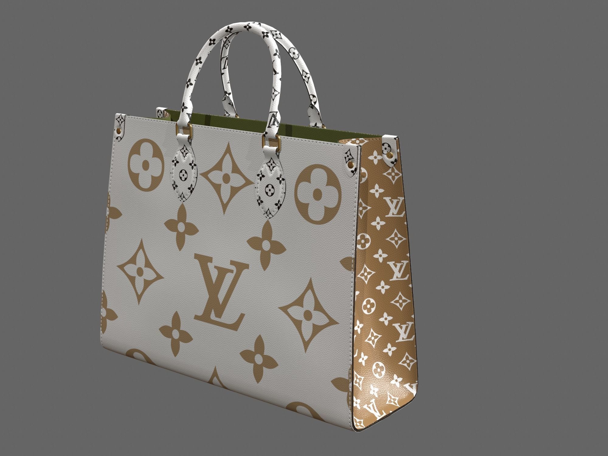 Louis Vuitton Bag Onthego Giant Monogram Gold White Low-poly 3D model_4