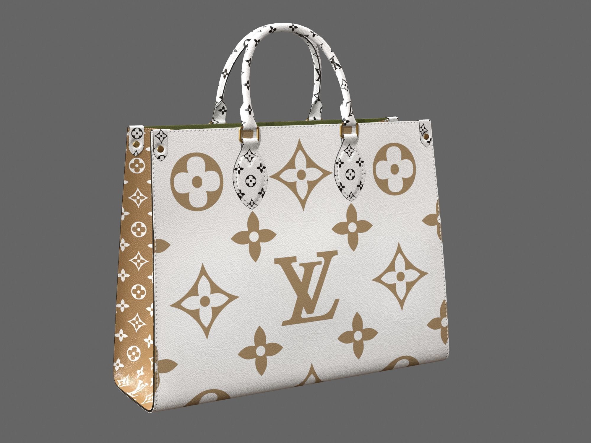 Louis Vuitton Bag Onthego Giant Monogram Gold White Low-poly 3D model_1