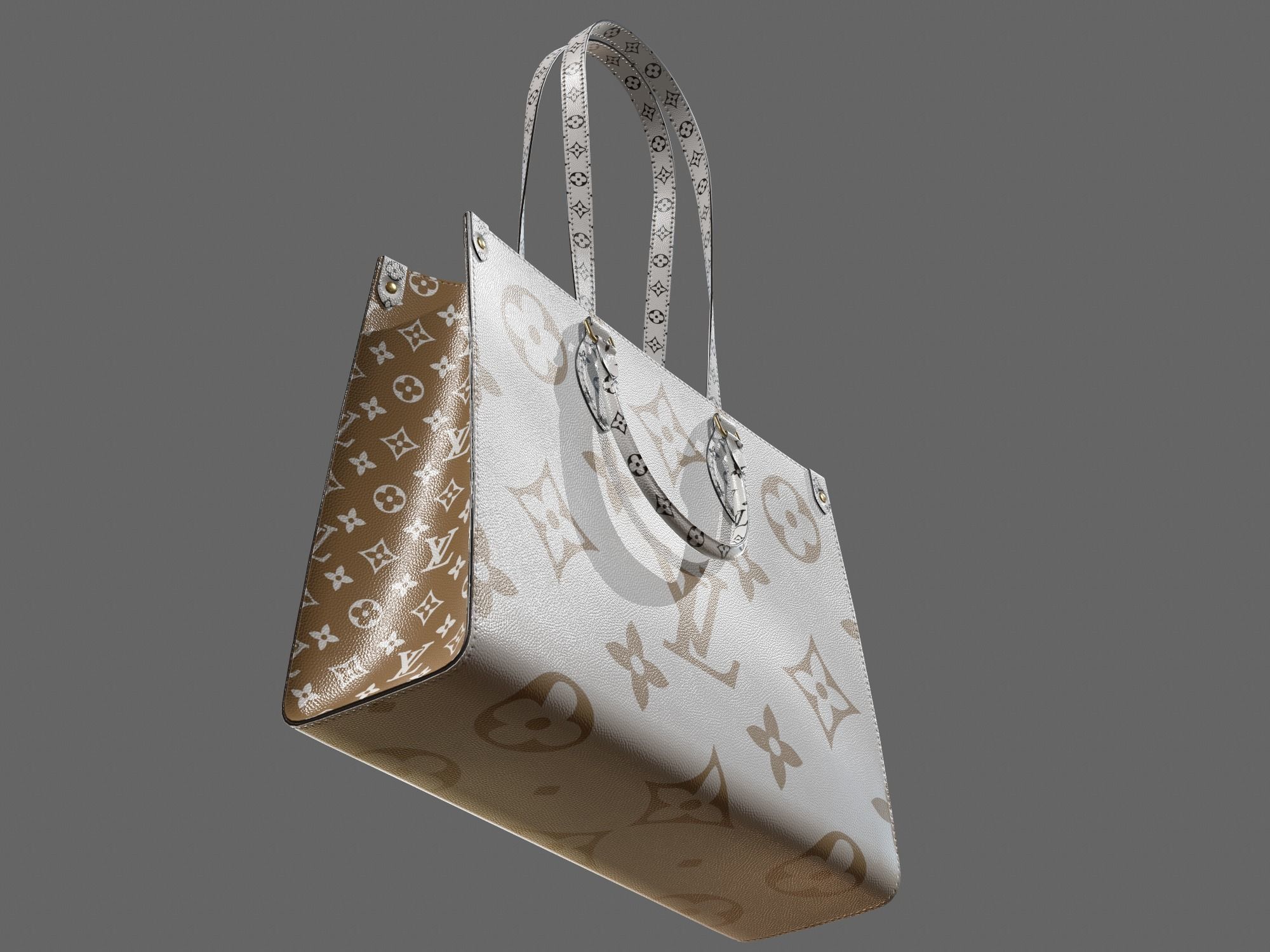 Louis Vuitton Bag Onthego Giant Monogram Gold White Low-poly 3D model_10