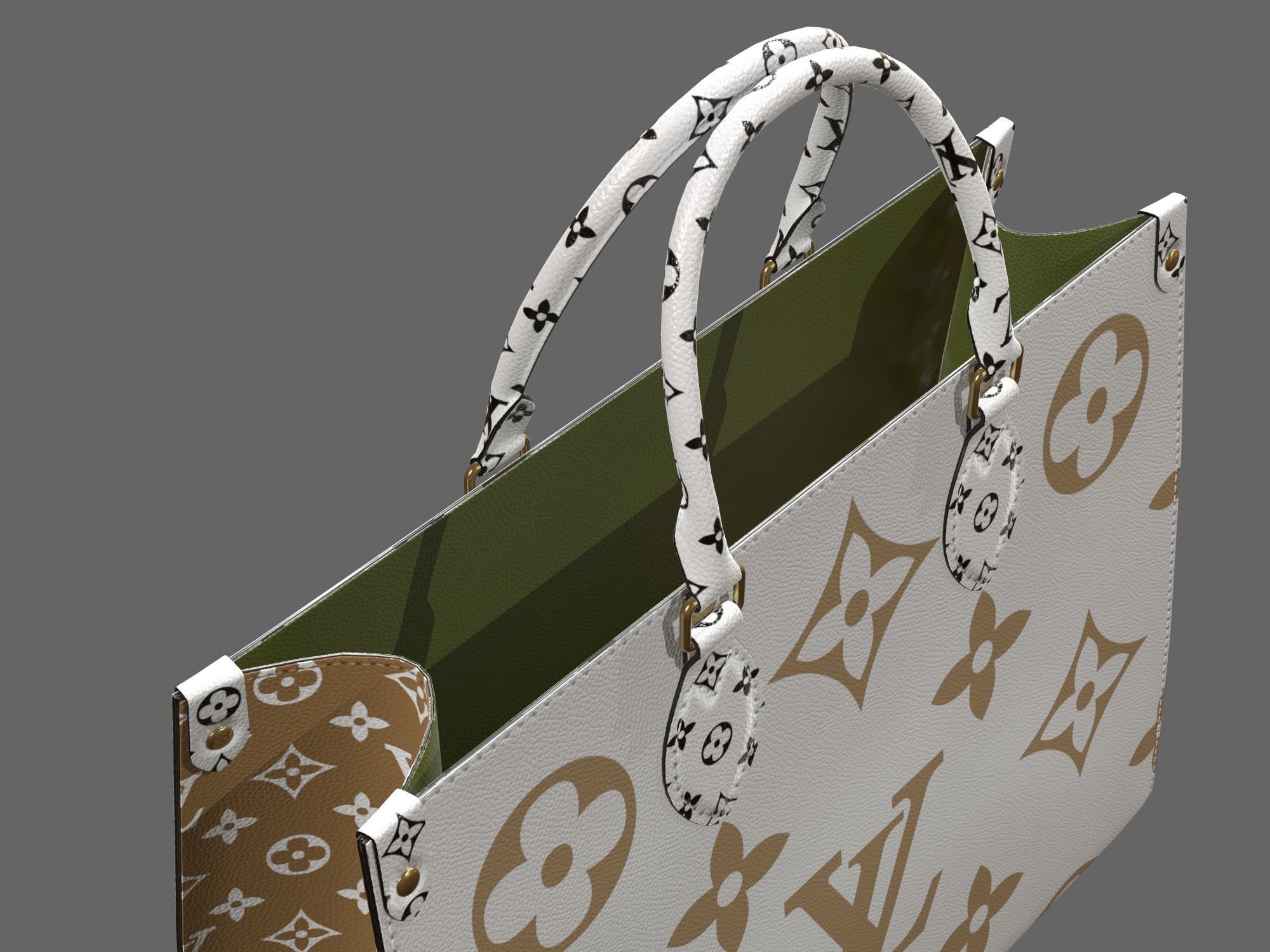 Louis Vuitton Bag Onthego Giant Monogram Gold White Low-poly 3D model_8