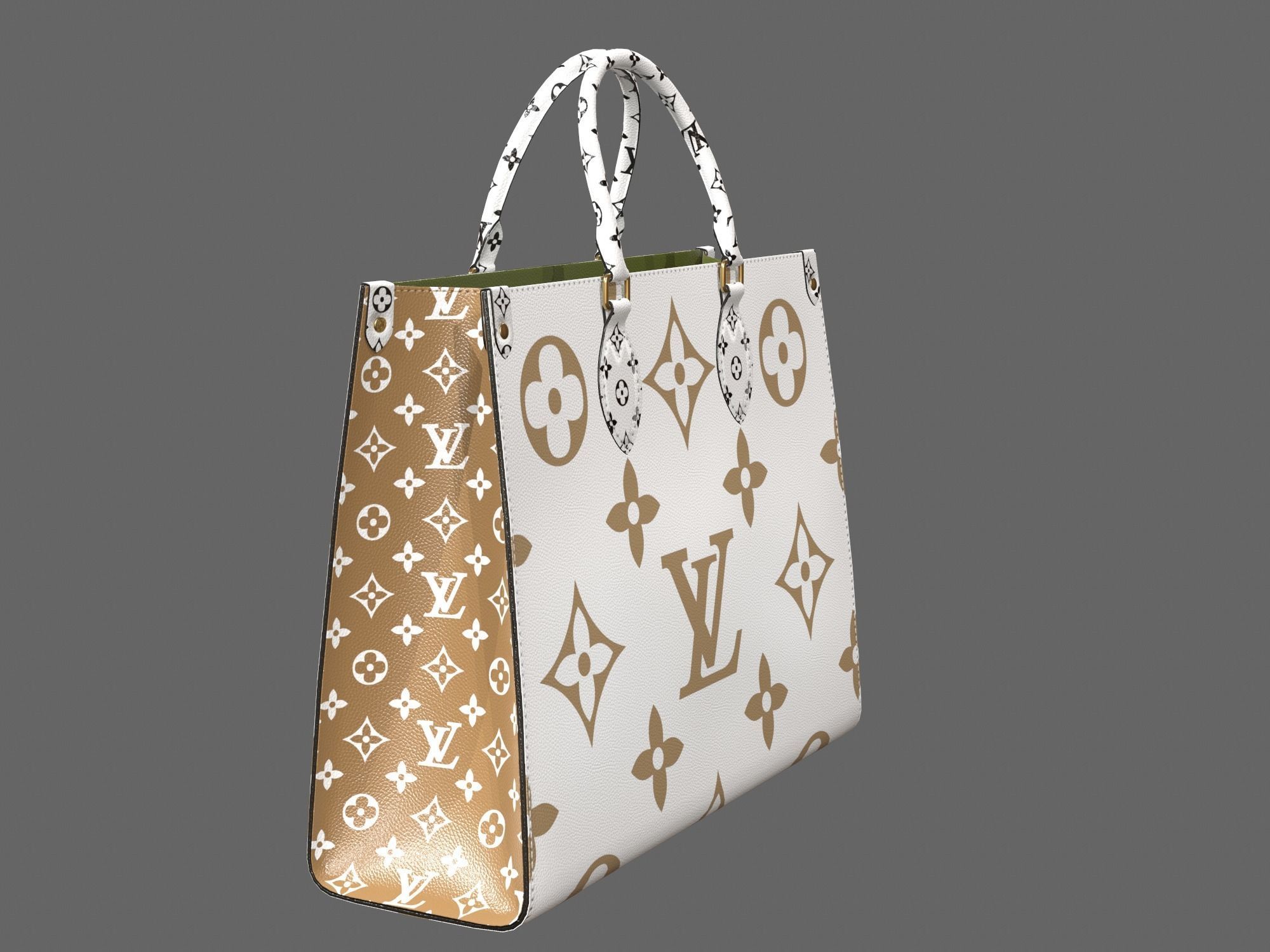 Louis Vuitton Bag Onthego Giant Monogram Gold White Low-poly 3D model_9