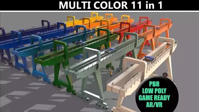 PBR Double Girder Gantry Crane V2 - Multi color Pack 3D Model Collection