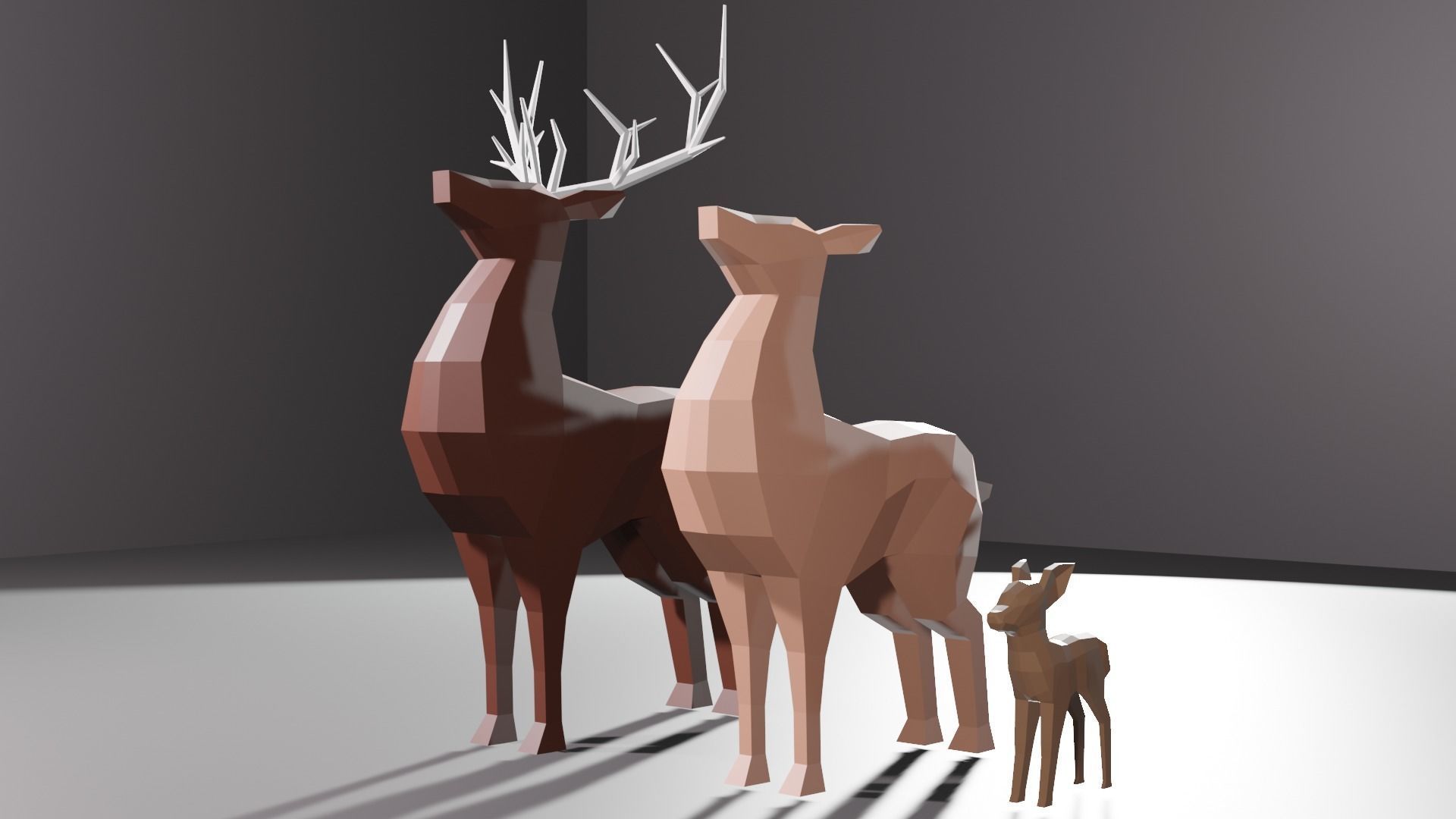 Deer Family Low-Poly Low-poly 3D model_1