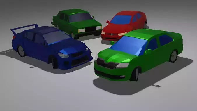 low-poly sedan car set
