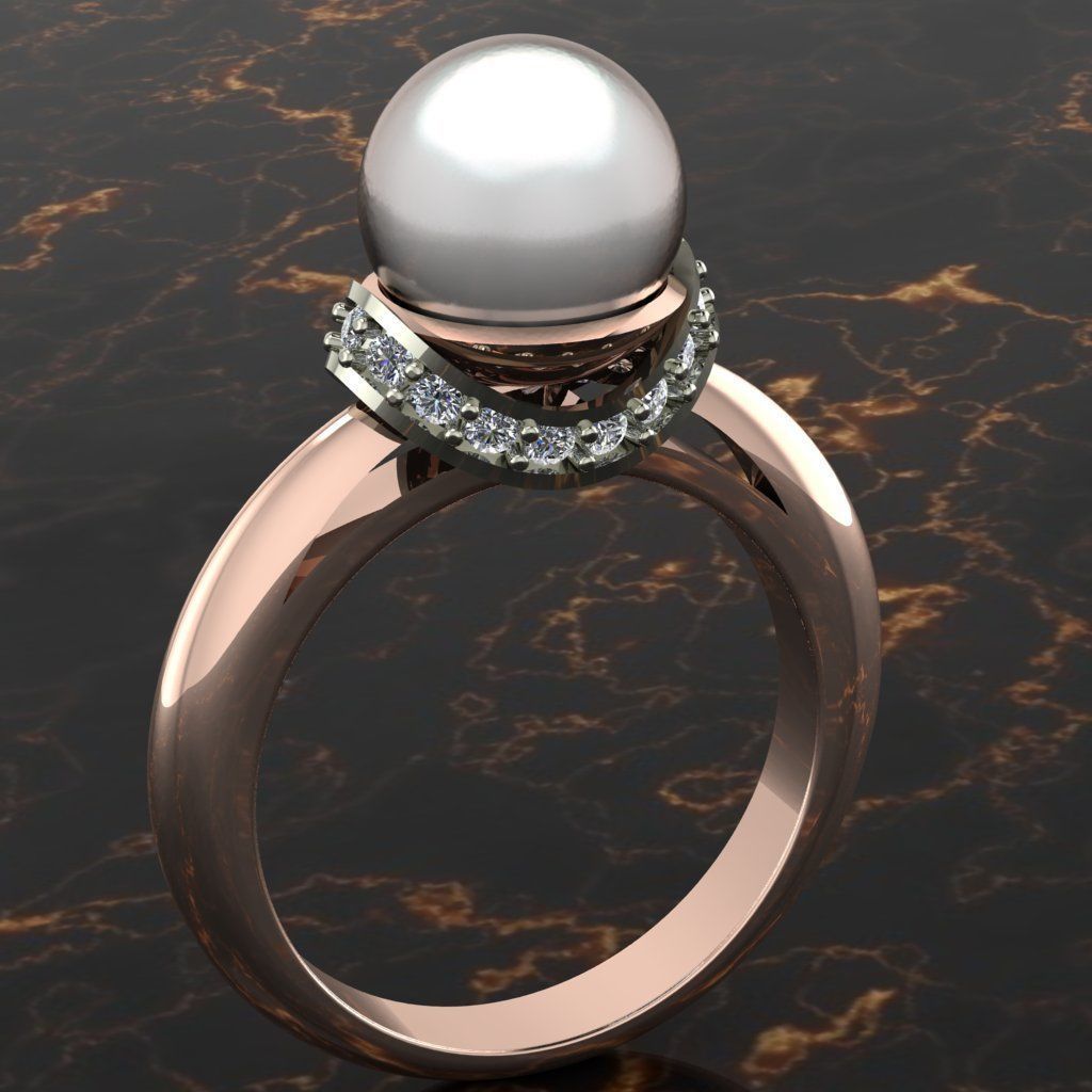 Diamond pearl ring 3D print model_2