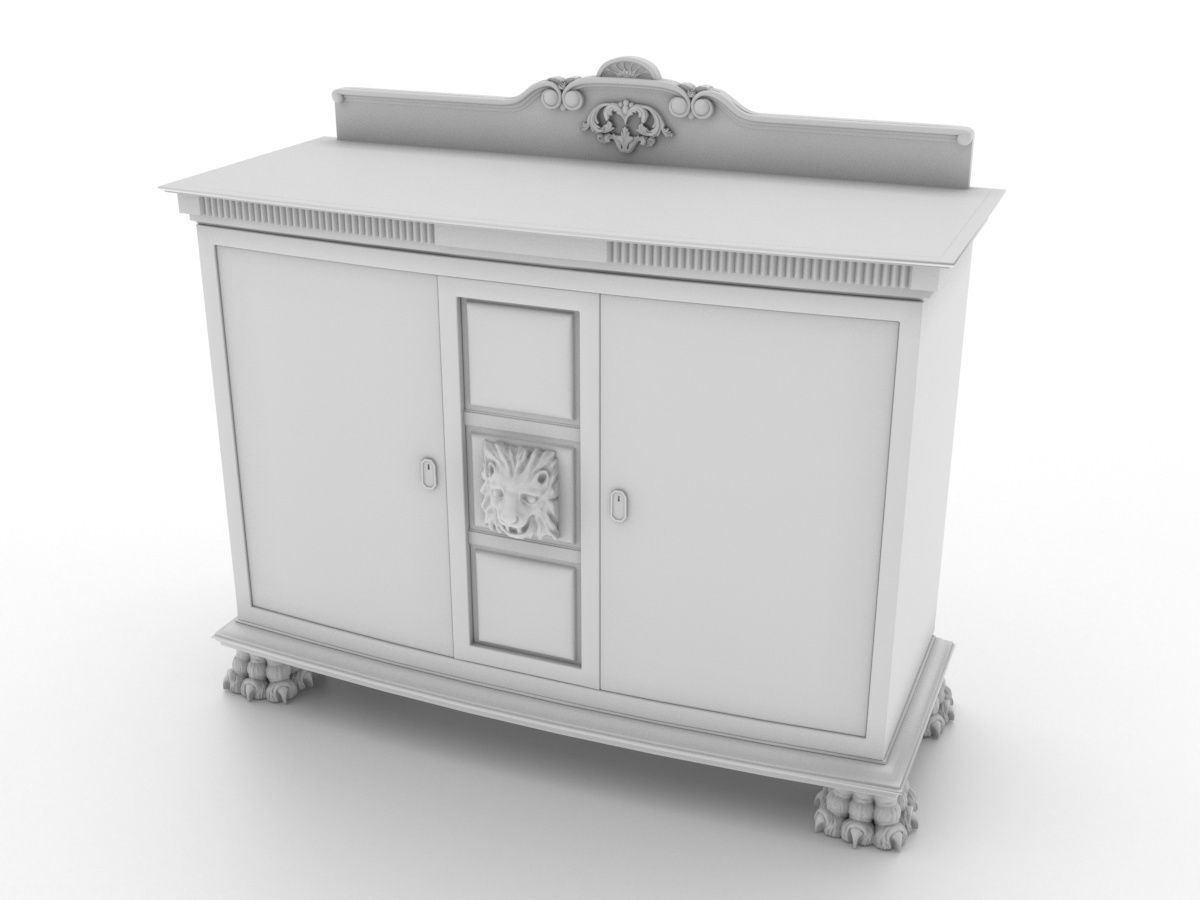Old Sideboard with Lion Head 3D model_4