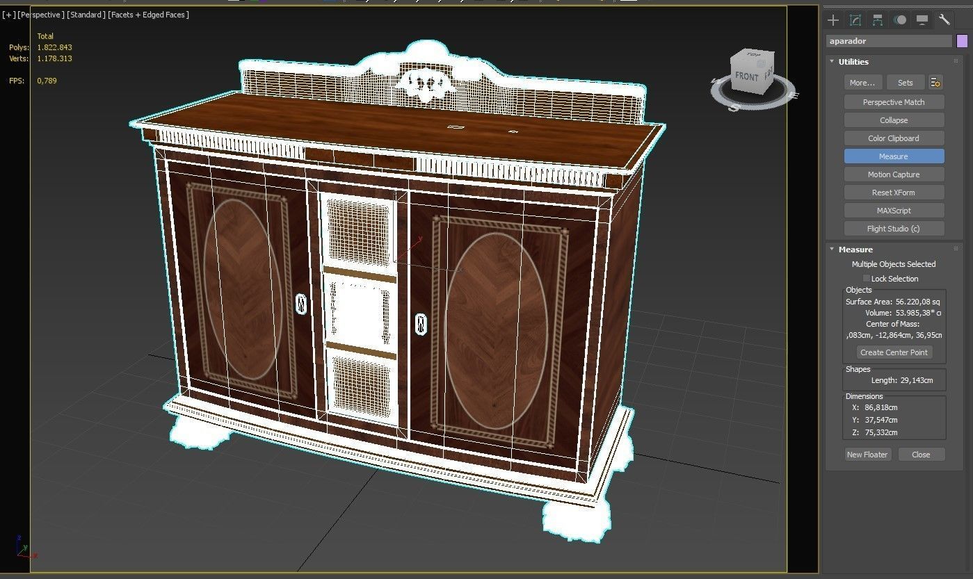 Old Sideboard with Lion Head 3D model_6