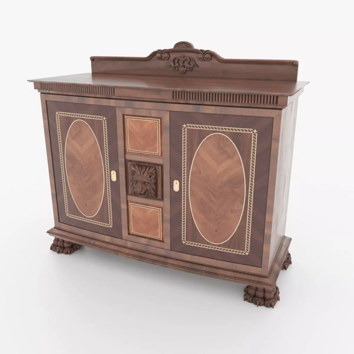 Old Sideboard with Lion Head 3D model_0